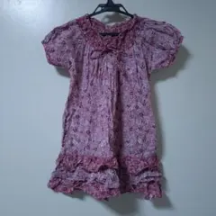 花柄 半袖ワンピース ピンク フリル
