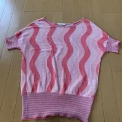 ピンク系 波模様 半袖ニット サイズ11