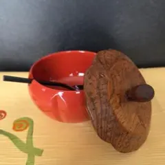 赤いシュガーポット /木製蓋 スプーン付き