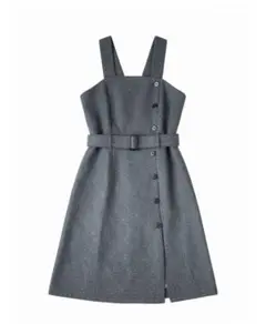 ベルト付き冬　ジャンバースカート　グレー