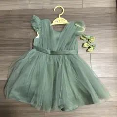 緑色チュチュドレス フリル袖 リボン付き