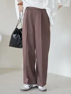 coen 【接触冷感】イージービューティワイドパンツ ブラウン　Mサイズ