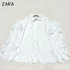 新品］ZARA ボウタイ付きシアーブラウス L ホワイト - メルカリ