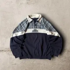 【90sユーロ古着】SUN CITY レースアップ切替スウェット 襟ワッフル 紺のサムネイル
