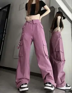 ピンク カーゴパンツ ハイウエスト