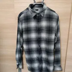 UNIQLO ブラック グレー チェックネルシャツ L