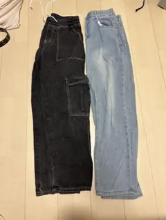 メンズ デニムパンツ 2着セット ブラック ブルー