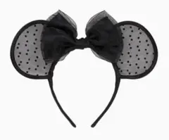 ミニーマウス カチューシャ 黒 ドット柄 シースルー