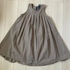 ブラウン ノースリーブ ワンピース チェックリボン付き