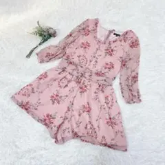 MISCH MASCH 花柄シフォンロンパース ピンク 38 ビジューボタンのサムネイル