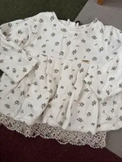 【100cm】花柄コットン長袖カットソートップス