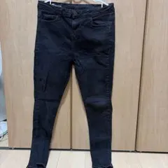 美品】ナンバーナインデニム ダメージ加工 スキニーパンツ 音符柄 