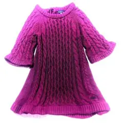 バーバリーブルーレーベル ローズピンクケーブル編み綿100%ニットワンピースM