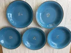 【未使用】花柄青いお皿　カレー皿　サラダボウル　5枚セット