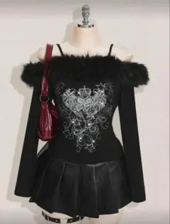 Y2K レトロパンク グランジ オフショルトップス