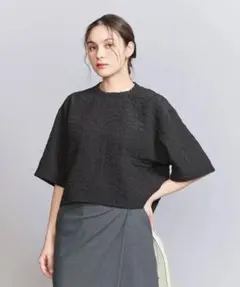 BEAUTY&YOUTH ジャガード クルーネック 6分袖 プルオーバー