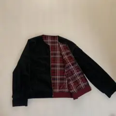 【美品】ノーカラージャケットリバーシブルブラックチェックブルゾン春夏