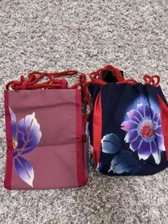 美品 浴衣生地 夏 巾着バッグ