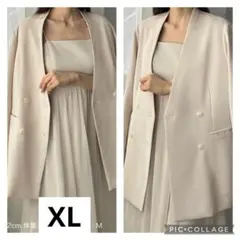大きいサイズ XL louere ルエレ ダブル ノーカラージャケット ベージュのサムネイル