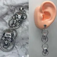 スタッド ピアス 18g 髑髏 スカル サークル シルバー 片耳 パンク ゴスのサムネイル