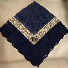 LANETTI ネイビー レース大判ハンカチ