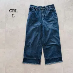 グレイル　ワイドパンツ　裾フリンジ　カットオフデニム　インディゴブルー　【L】