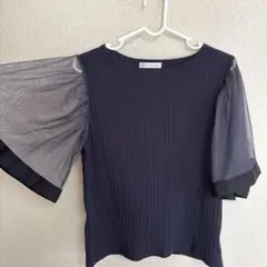 NOSTALGIA ネイビー シアー袖 Tシャツ