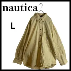 nautica ノーティカイエローL長袖シャツワンポイント刺繍オーバーサイズ