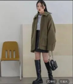 JEANASISシャギーZIPミドルコート カーキ