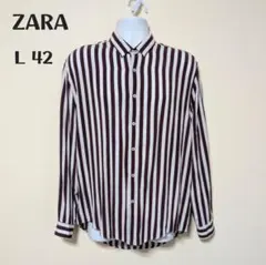 ZARA ザラ レーヨン100% ストライプシャツ リラックスフィット L