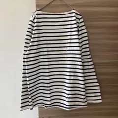 新品無印良品 オーガニックコットン太番手ボーダー長袖Tシャツ 生成×ネイビーXL