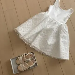 H&M 120〜130 白ワンピース　ドレス　デイジー柄　サンダルセット