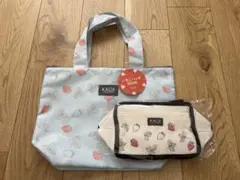 KALDI いちご柄トートバッグとポーチセット