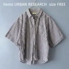items URBAN RESEARCH ブルーチェック半袖シャツ ゆったり青