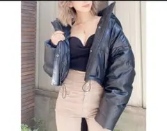 ジェイダ GYDA フェイクレザー　ショートダウンコート ブラック