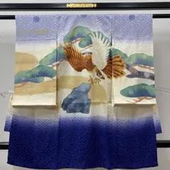 604ayu23□宮参り 掛け着 祝い着 七五三にも 3歳 鷹　松□美品