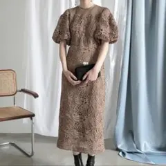 大きいサイズ】 haremode パーティードレス 刺繍レース 結婚式 モカ