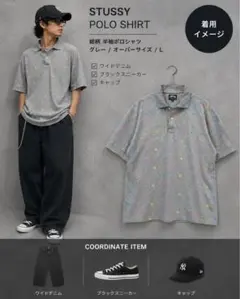 STUSSY 総柄刺繍 Polo Lサイズ Urban Casual グレーのサムネイル