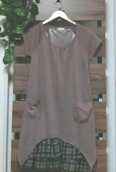 裾チェックフリルのレイヤードワンピース