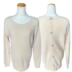 【美品】JUSGLITTY ニット アンゴラ混 ビジュー ベージュ 2(M)