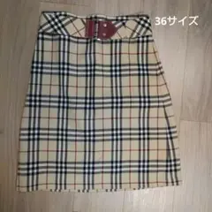バーバリー・ブルーレーベル チェック柄 ベルト付き スカート 36