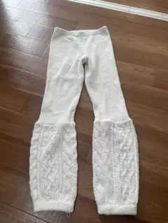 【ジェラートピケ】ホワイト ケーブル編み　ルームウェア　モコモコレギンス