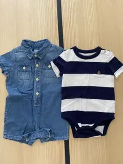 デニムロンパースとストライプロンパースセット 6-12ヶ月