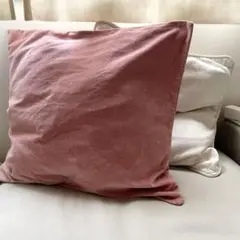 【美品】H&M HOME ベロア調クッションカバー ピンク 100%コットン
