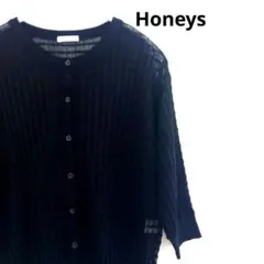 Honeys ハニーズ　透かし編Ｖネックカーデ　８分袖のサムネイル
