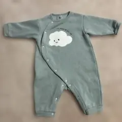 くすみグリーン色　雲刺繍ロンパース 70cm