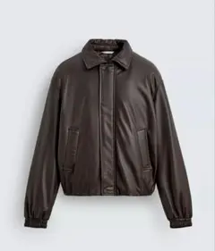 最終値下げ　新品　ZARA 本革　リラックスフィットレザーブルゾン　ブラウン Ｌ 最終値下げ 新品 ZARA 本革 リラックスフィットレザーブルゾン