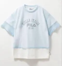 新品　重ね着風　FILA ブランドロゴ　水色　半袖Tシャツ