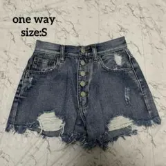 【one way】デニムショートパンツ ダメージ加工 平成レトロ　ギャル