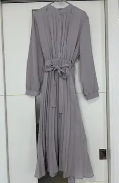 長袖 シャツワンピース プリーツ